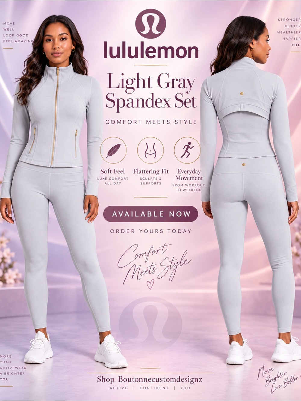 lululemon athletica Light Gray Spandex Jacket & Leggings Set